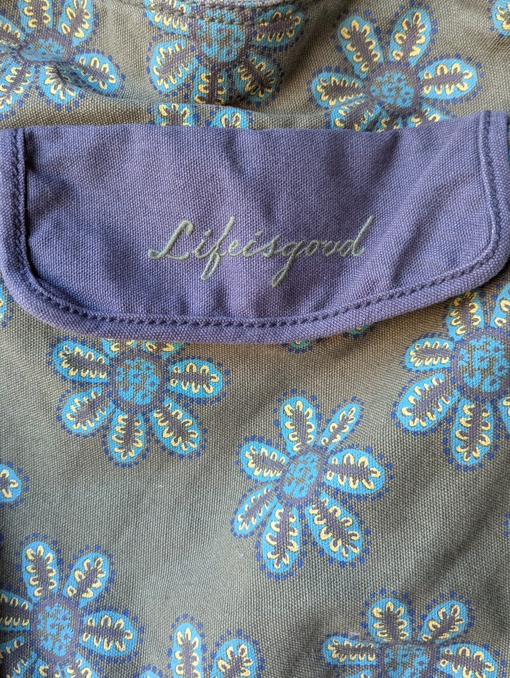 Vintage Y2K Life is Good 100% Cotton Canvas Bucket Satchel Bag Green Blue Floral - Picture 2 of 8